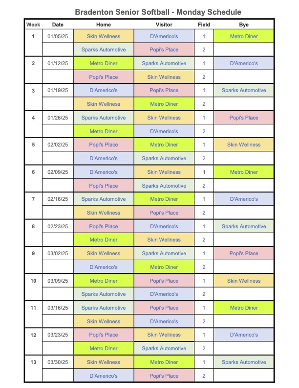 2026 Monday Schedule 12.09.25