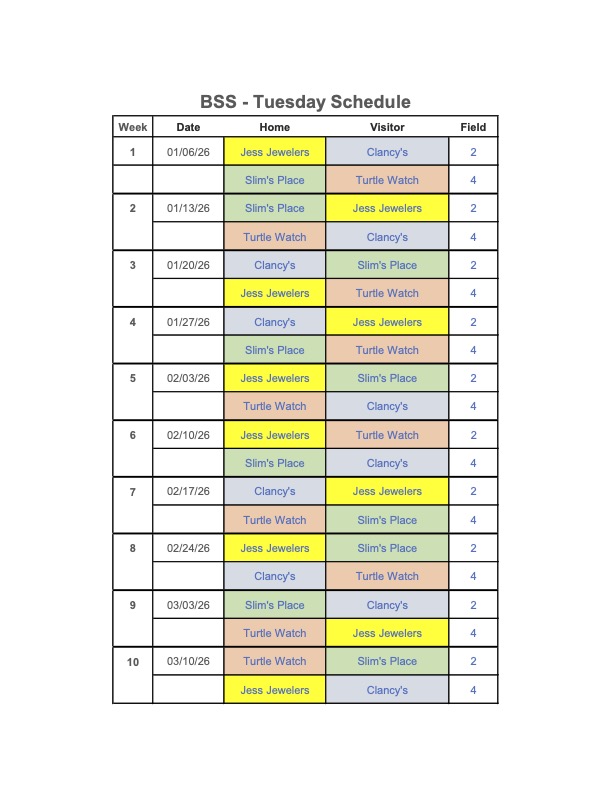 2026 Tuesday Schedule 010526