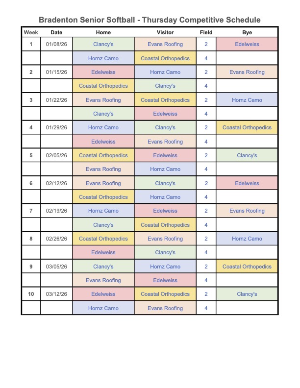 2026 Thursday Schedule 010526