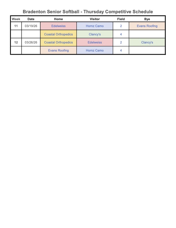 2026 Thursday Schedule 030526b